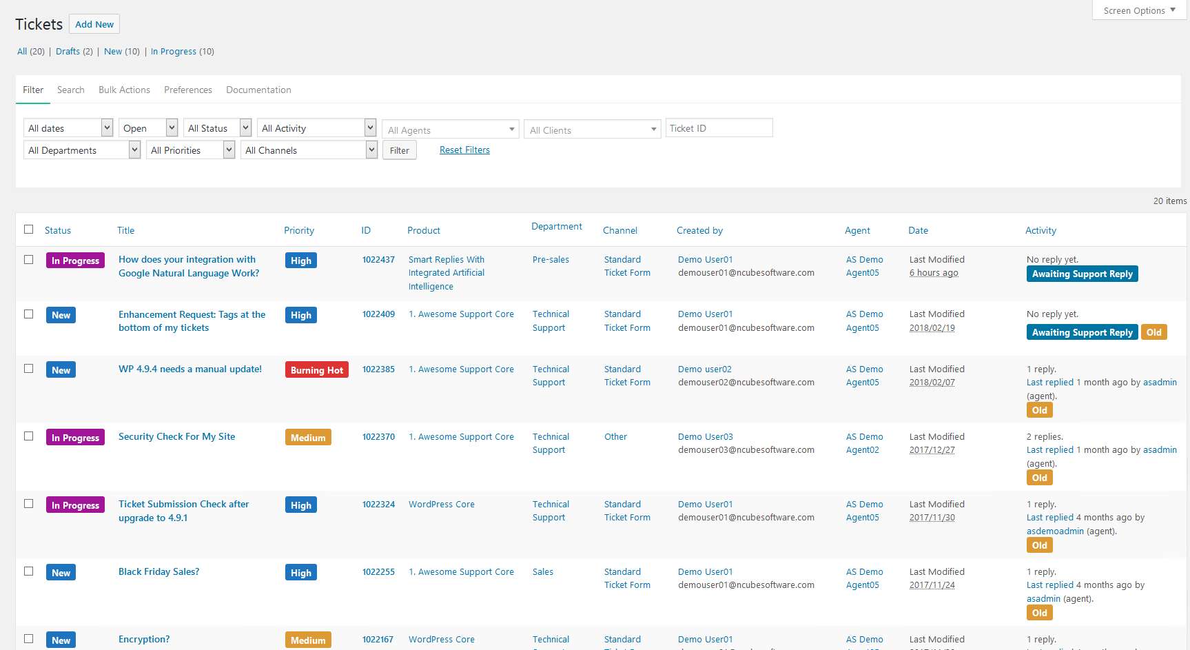 screenshot of Awesome Support